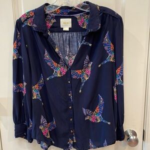 Maeve Anthropologie Floral Bird Blouse Size Medium